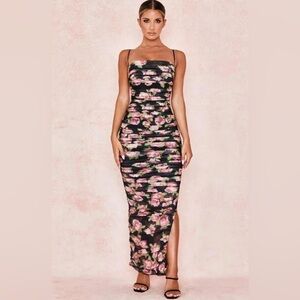 House of CB Pink Ruched Bodycon Midi Dress